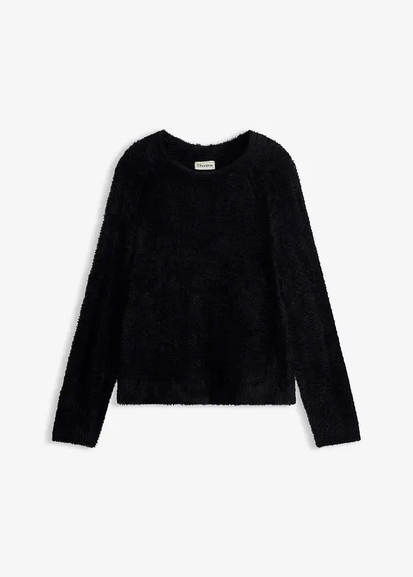 Ajour-Pullover mit Federgarn in schwarz von vorne - bonprix Ajour-Pullover mit Federgarn in schwarz von vorne - bonprix