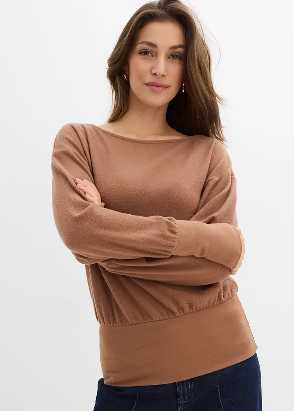 Langarmshirt aus softem Viskose-Mix in braun von vorne (im Anschnitt) - bonprix Langarmshirt aus softem Viskose-Mix in braun von vorne (im Anschnitt) - bonprix