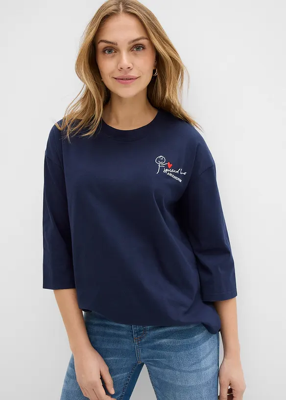 Boxy-Shirt aus reiner Baumwolle in blau von vorne (im Anschnitt) - bonprix Boxy-Shirt aus reiner Baumwolle in blau von vorne (im Anschnitt) - bonprix