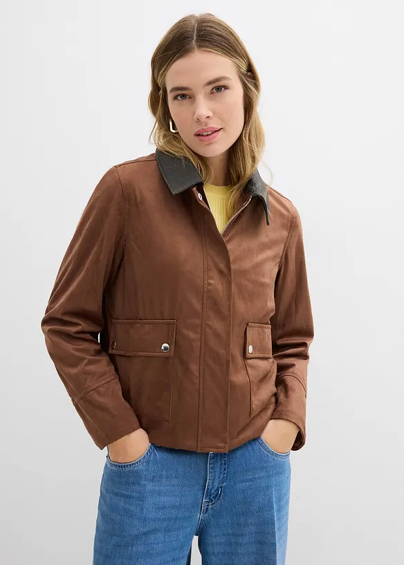 Velourslederimitat-Jacke in braun von vorne (im Anschnitt) - bonprix