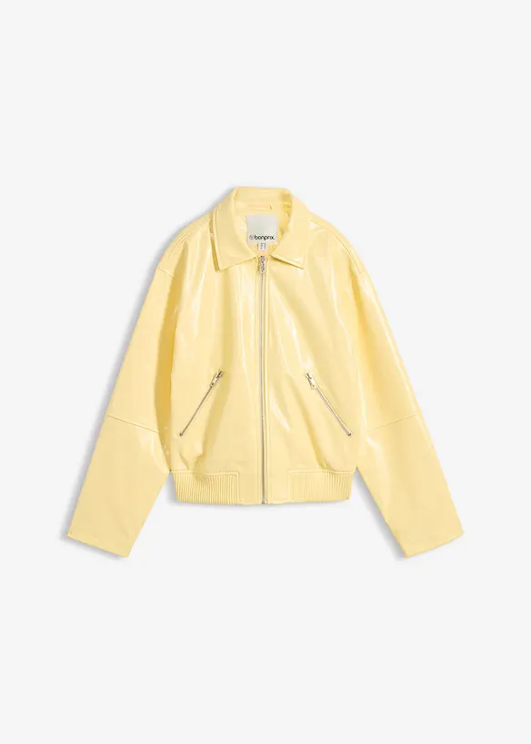 Kurze Lederimitat-Jacke in gelb von vorne - bonprix