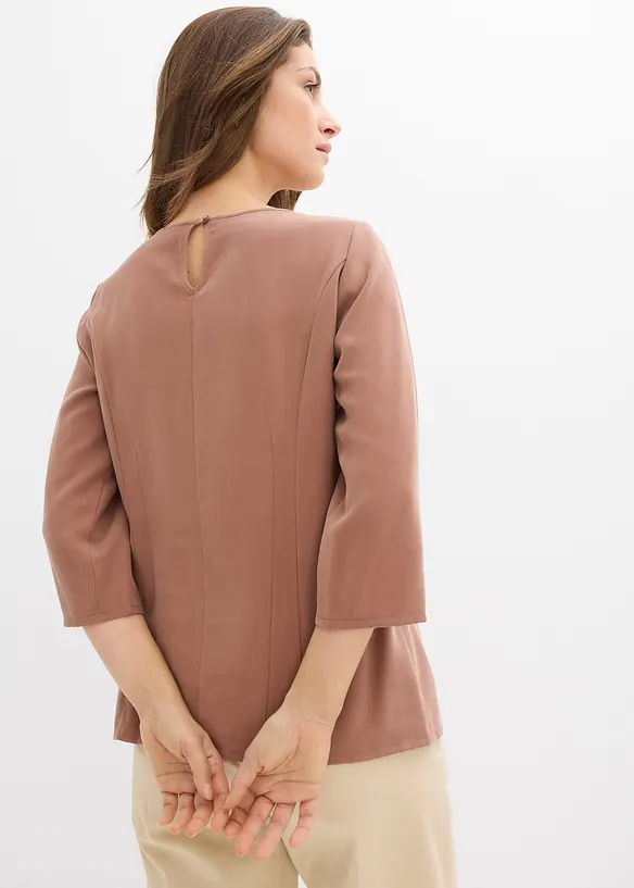 Blusenshirt aus fließendem Viskose-Mix in braun von hinten (im Anschnitt) - bonprix