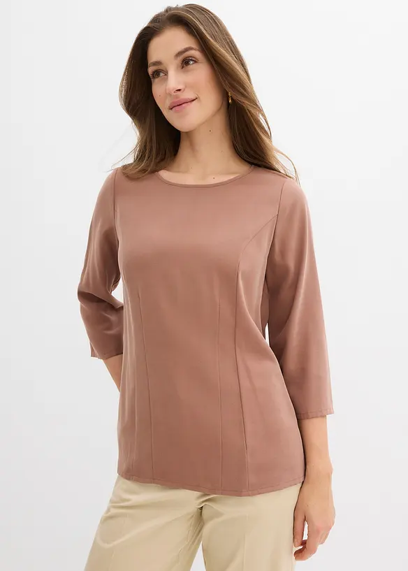 Blusenshirt aus fließendem Viskose-Mix in braun von vorne (im Anschnitt) - bonprix