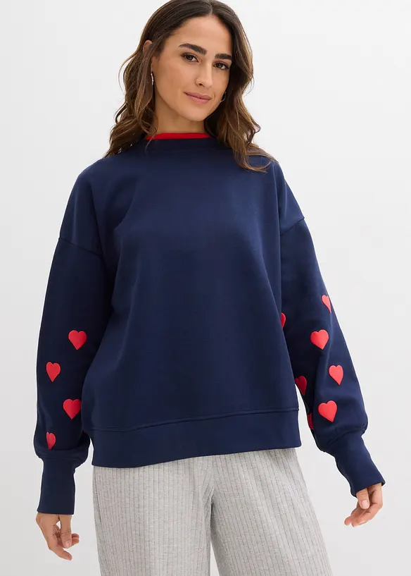 Oversize Sweatshirt aus Baumwoll-Mix in blau von vorne (im Anschnitt) - bonprix