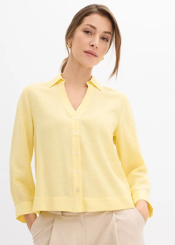 Boxy-Bluse aus Viskosemix in gelb von vorne (im Anschnitt) - bonprix Boxy-Bluse aus Viskosemix in gelb von vorne (im Anschnitt) - bonprix