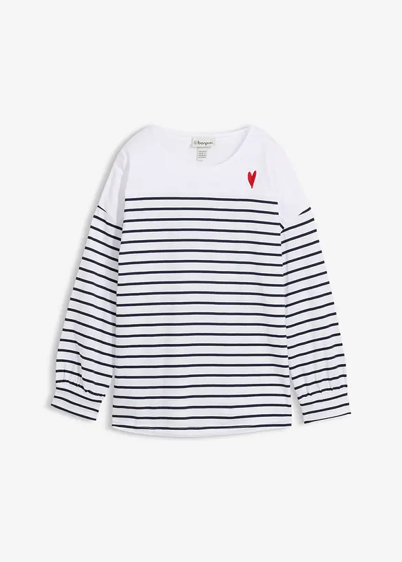 Langarmshirt aus reiner Bio-Baumwolle in weiß von vorne - bonprix