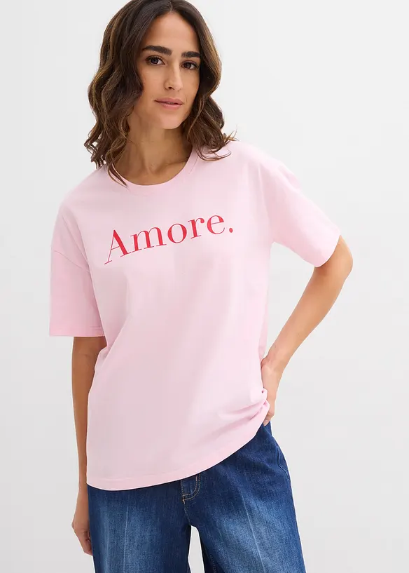 T-Shirt aus reiner Bio-Baumwolle in rosa von vorne (im Anschnitt) - bonprix