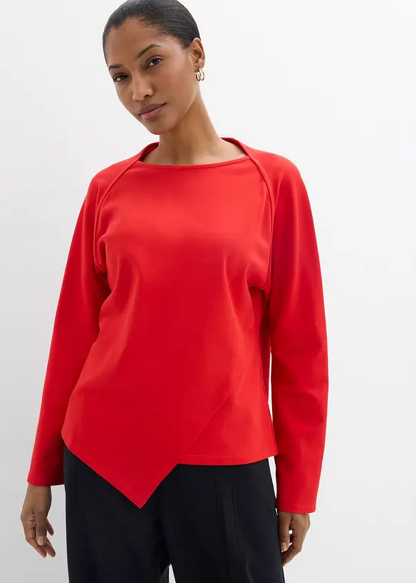 Langarmshirt aus reiner Bio-Baumwolle in rot von vorne (im Anschnitt) - bonprix