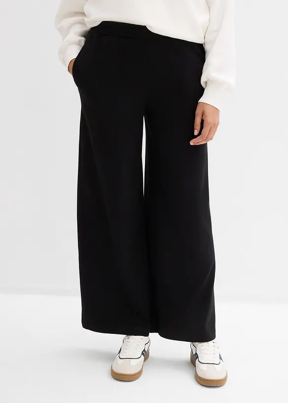 Weite Jersey-Culotte aus reiner Bio-Baumwolle in schwarz von vorne - bonprix