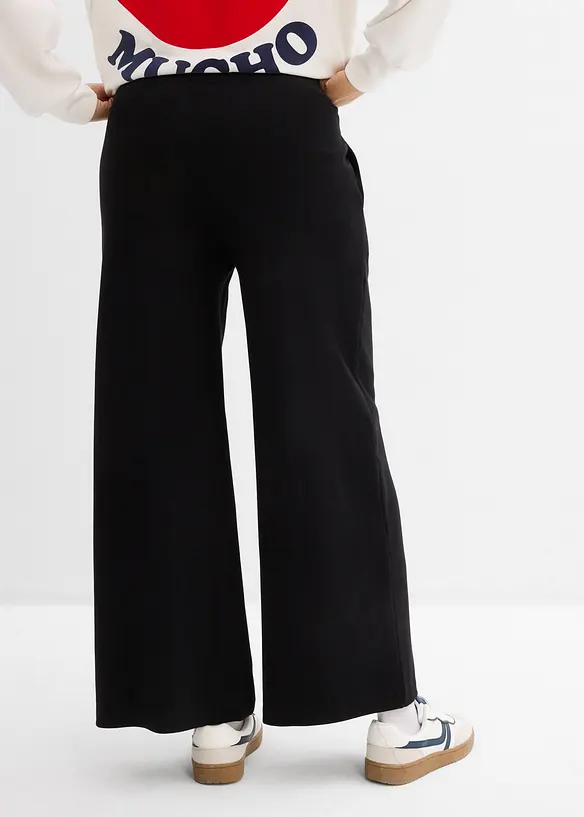 Weite Jersey-Culotte aus reiner Bio-Baumwolle in schwarz von hinten - bonprix