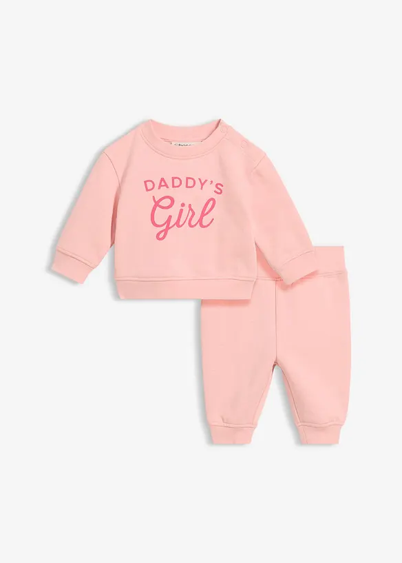 Baby Set aus Sweatshirt und Hose aus reiner Bio-Baumwolle (2-tlg.Set) in rosa von vorne - bonprix