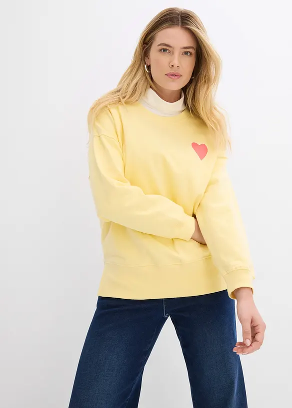 Oversized-Sweatshirt aus Bio-Baumwolle in gelb von vorne (im Anschnitt) - bonprix