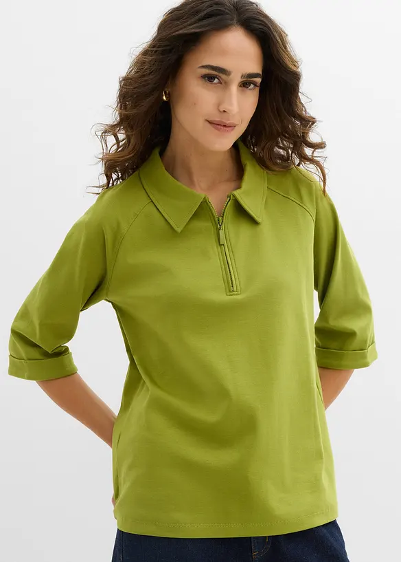Shirtbluse aus schwerer Bio-Baumwolle in grün von vorne (im Anschnitt) - bonprix Shirtbluse aus schwerer Bio-Baumwolle in grün von vorne (im Anschnitt) - bonprix