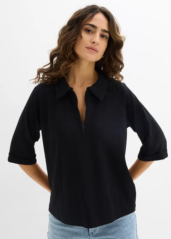 Shirtbluse aus schwerer Bio-Baumwolle in schwarz von vorne (im Anschnitt) - bonprix