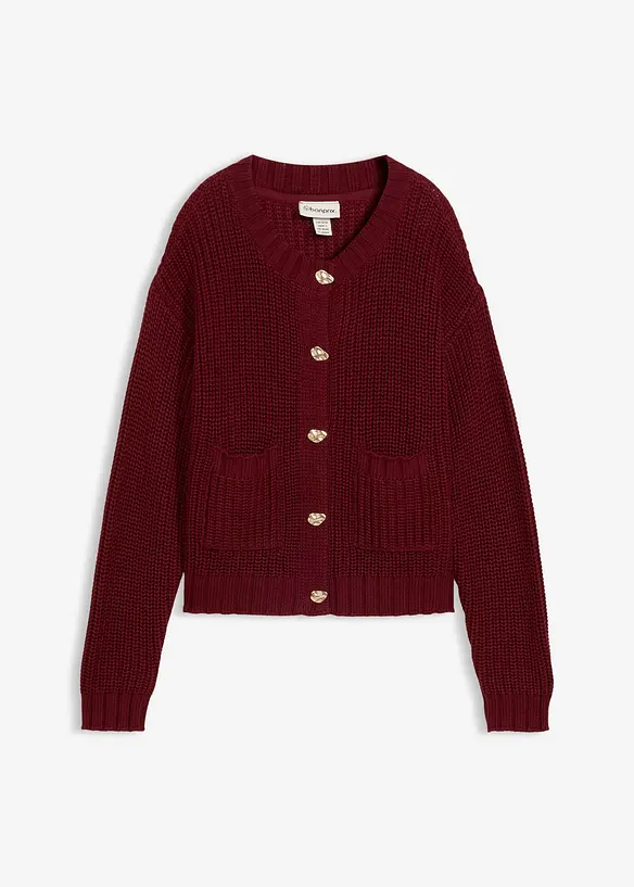 Grobstrickjacke mit gehämmerten Knöpfen in rot von vorne - bonprix Grobstrickjacke mit gehämmerten Knöpfen in rot von vorne - bonprix