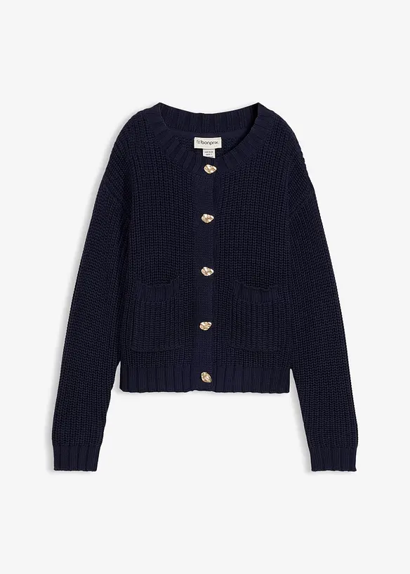 Grobstrickjacke mit gehämmerten Knöpfen in blau von vorne - bonprix Grobstrickjacke mit gehämmerten Knöpfen in blau von vorne - bonprix