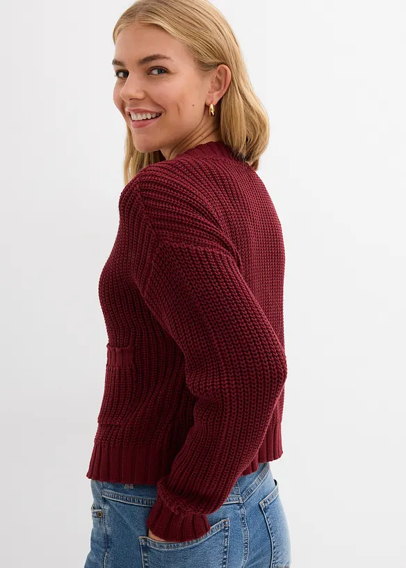 Grobstrickjacke mit gehämmerten Knöpfen in rot von hinten (im Anschnitt) - bonprix Grobstrickjacke mit gehämmerten Knöpfen in rot von hinten (im Anschnitt) - bonprix