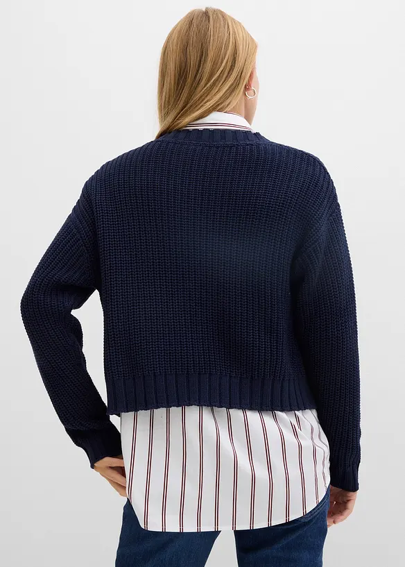 Grobstrickjacke mit gehämmerten Knöpfen in blau von hinten (im Anschnitt) - bonprix Grobstrickjacke mit gehämmerten Knöpfen in blau von hinten (im Anschnitt) - bonprix