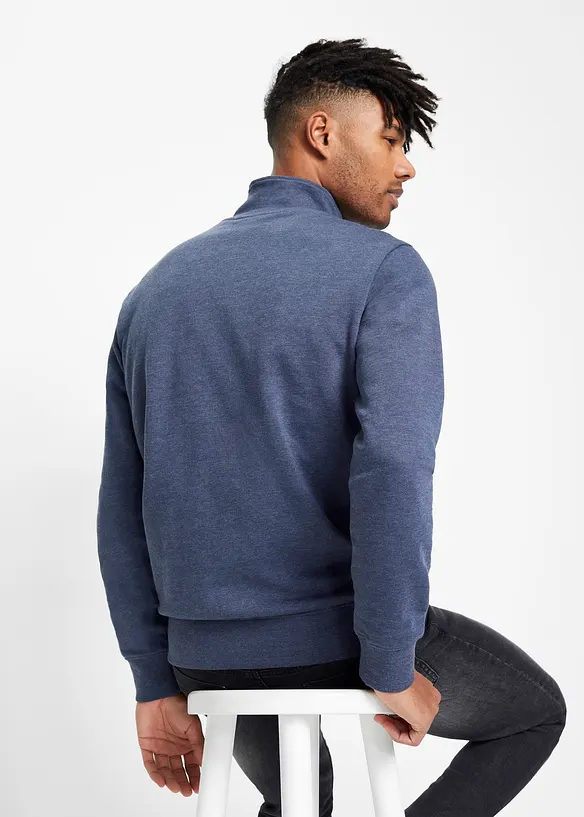 Stehkragen-Sweatjacke in Regular Fit in blau von hinten (im Anschnitt) - bonprix