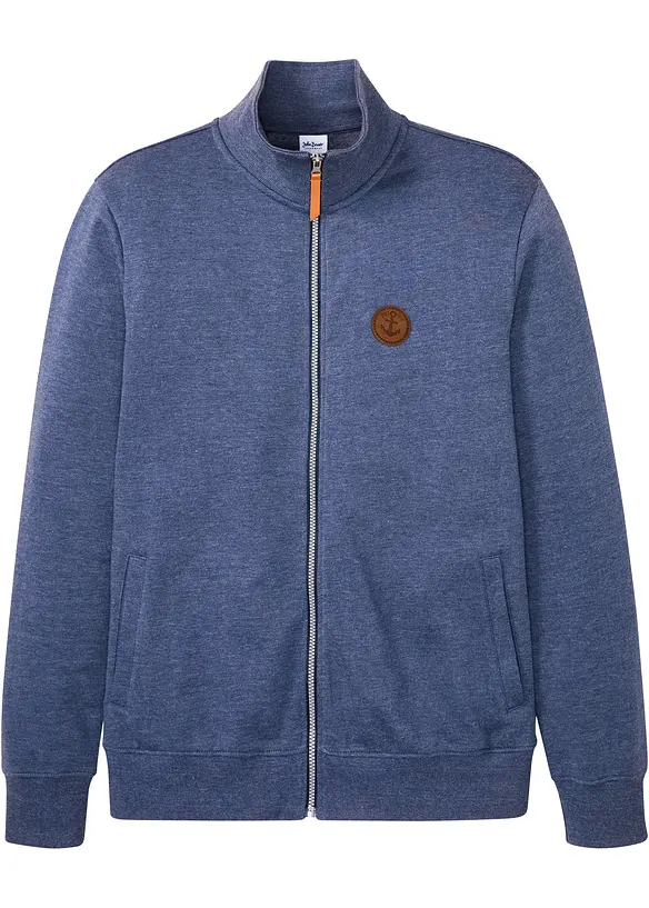 Stehkragen-Sweatjacke in Regular Fit in blau von vorne - bonprix