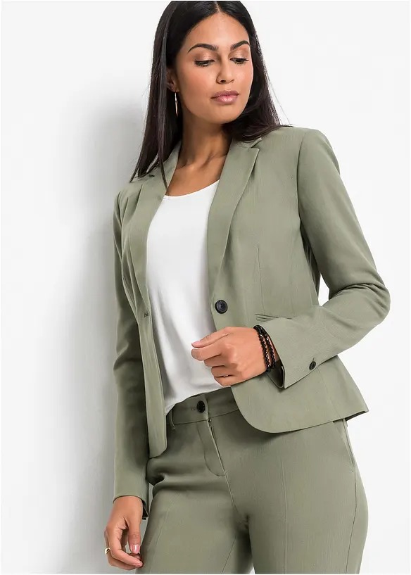 Blazer mit Paspeltaschen Petite in grün von vorne (im Anschnitt) - bonprix Blazer mit Paspeltaschen Petite in grün von vorne (im Anschnitt) - bonprix