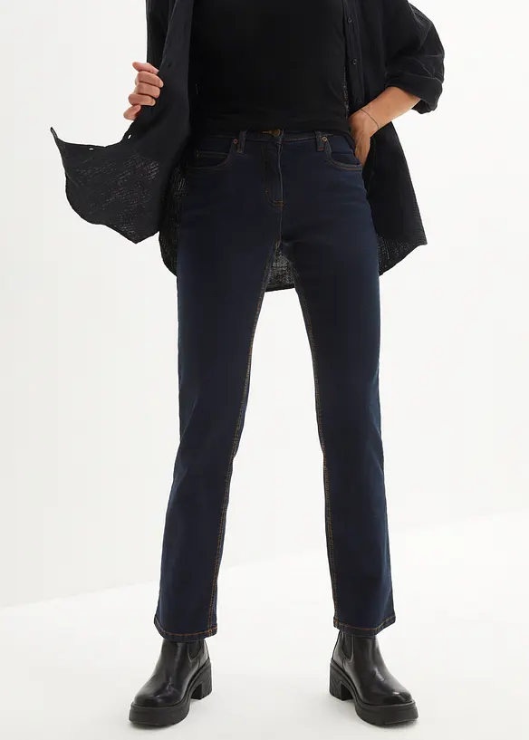 Straight Jeans Mid Waist, Stretch in blau von vorne - bonprix