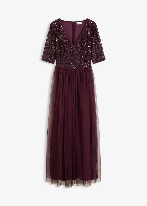 Abendkleid aus zartem Tüll mit Paillettenstickerei in rot von vorne - bonprix