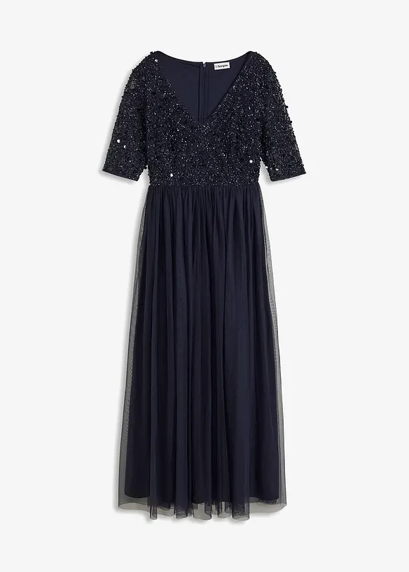 Abendkleid aus zartem Tüll mit Paillettenstickerei in blau von vorne - bonprix Abendkleid aus zartem Tüll mit Paillettenstickerei in blau von vorne - bonprix