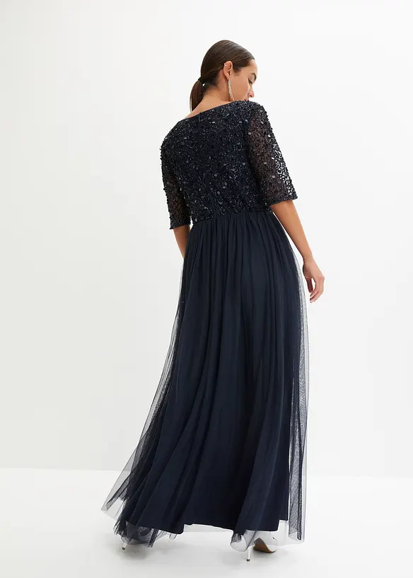Abendkleid aus zartem Tüll mit Paillettenstickerei in blau von hinten (Totalaufnahme) - bonprix Abendkleid aus zartem Tüll mit Paillettenstickerei in blau von hinten (Totalaufnahme) - bonprix