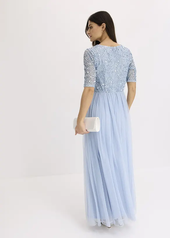 Abendkleid aus zartem Tüll mit Paillettenstickerei in blau von hinten (Totalaufnahme) - bonprix Abendkleid aus zartem Tüll mit Paillettenstickerei in blau von hinten (Totalaufnahme) - bonprix