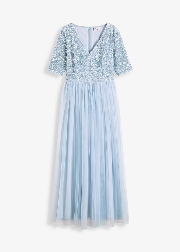 Abendkleid aus zartem Tüll mit Paillettenstickerei in blau von vorne - bonprix Abendkleid aus zartem Tüll mit Paillettenstickerei in blau von vorne - bonprix
