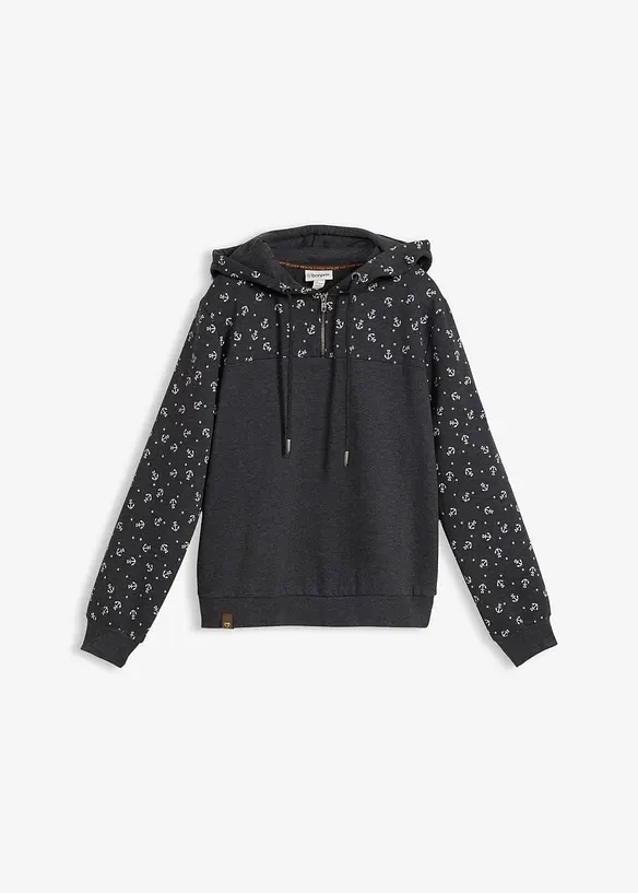 Kapuzensweatshirt mit Reißverschluss aus reiner Baumwolle in grau von vorne - bonprix