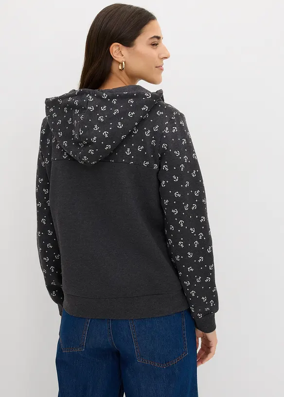 Kapuzensweatshirt mit Reißverschluss aus reiner Baumwolle in grau von hinten (im Anschnitt) - bonprix