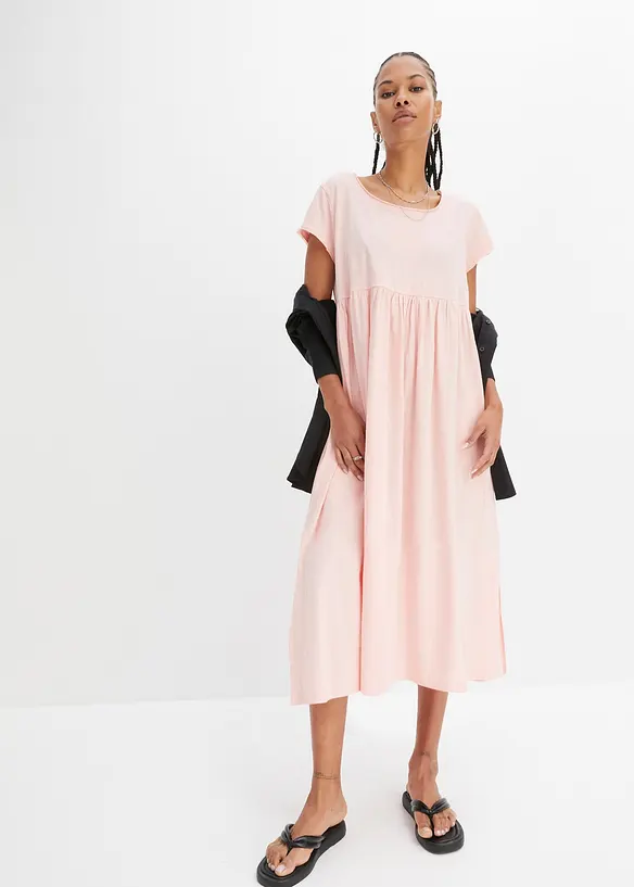 Midikleid aus reiner Bio-Baumwolle in rosa von vorne (Totalaufnahme) - bonprix