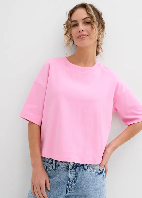 T-Shirt aus reiner Bio-Baumwolle in rosa von vorne (im Anschnitt) - bonprix