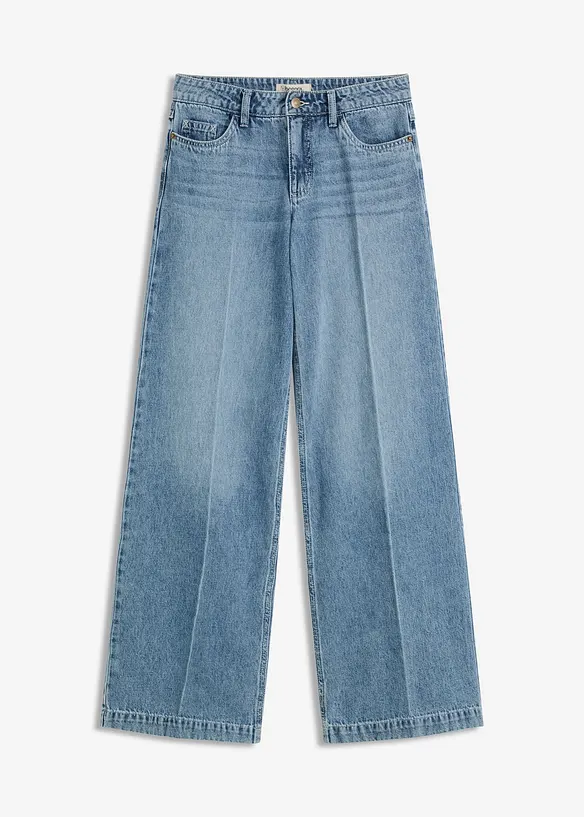 Wide-Leg-Jeans Mid Waist, Low Stretch in blau von vorne - bonprix Wide-Leg-Jeans Mid Waist, Low Stretch in blau von vorne - bonprix