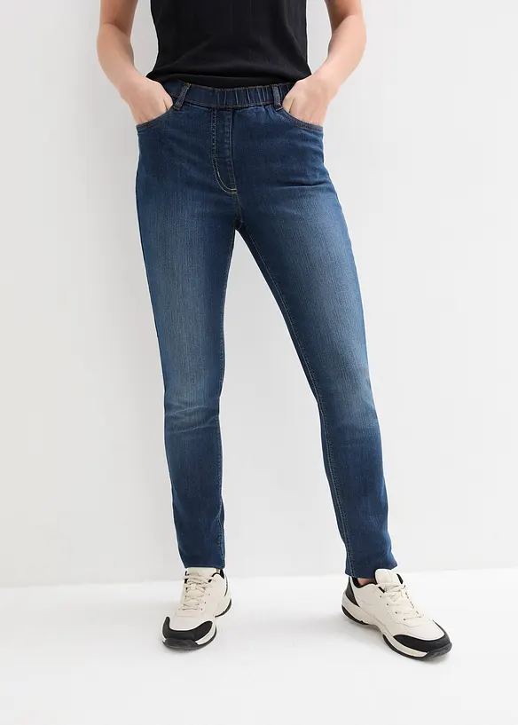 Jeggings Mid Waist, Bequembund in blau von vorne - bonprix