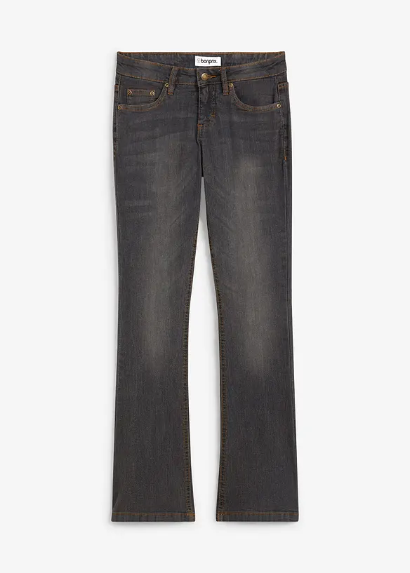 Bootcut-Jeans Mid Waist, Stretch in schwarz von vorne - bonprix