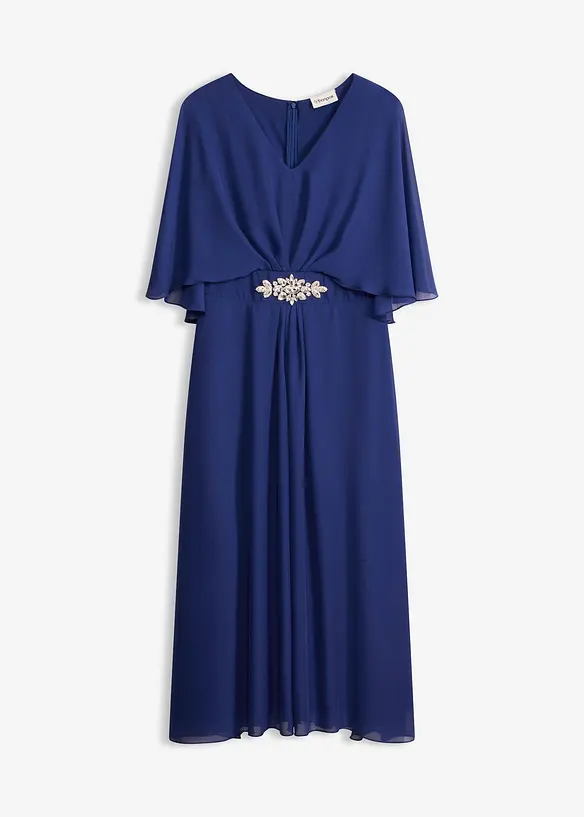 Chiffonkleid mit Strassstein-Applikation in blau von vorne - bonprix