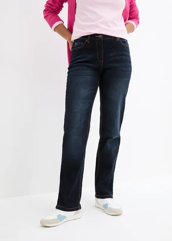Straight-Jeans Mid Waist, Bequembund in blau von vorne - bonprix