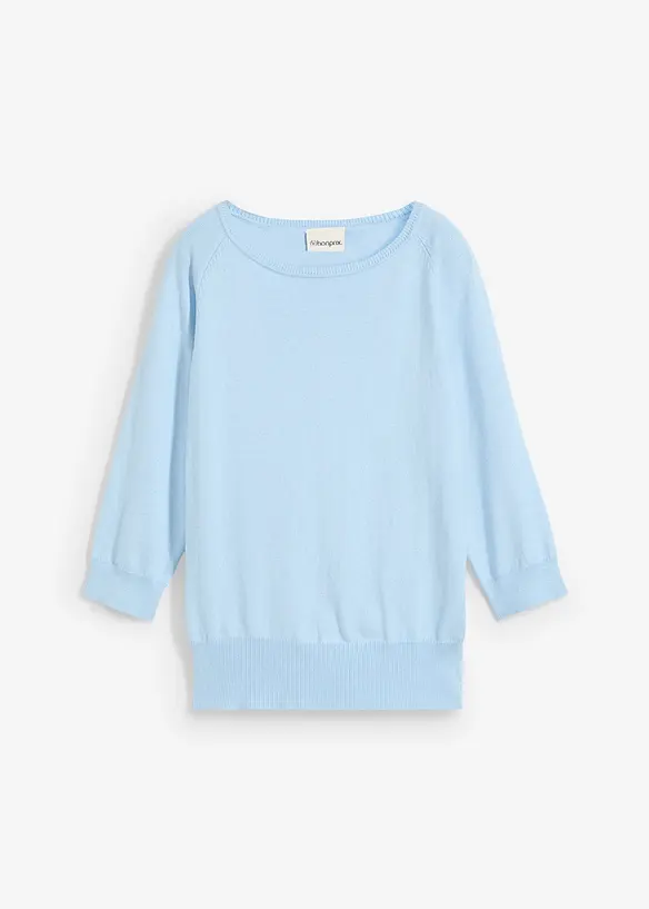 Feinstrickpullover aus feinem Seiden-Mix in blau von vorne - bonprix