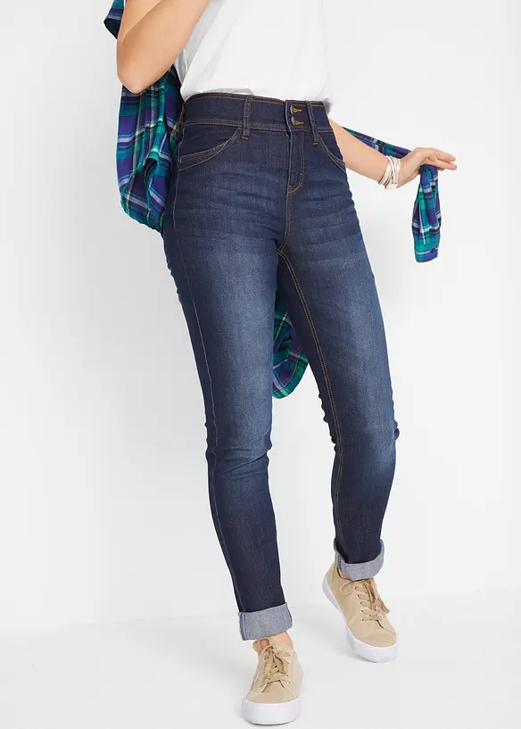 Slim-Fit-Jeans High Waist, Komfort-Stretch in blau von vorne - bonprix