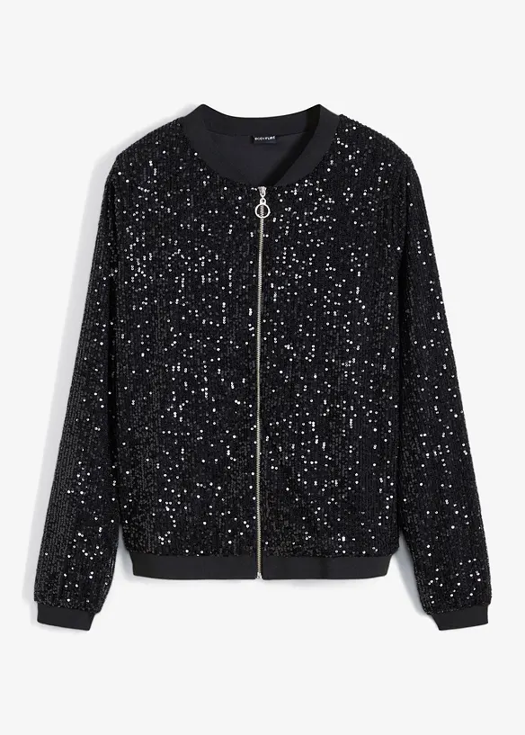 Pailletten-Blouson in schwarz von vorne - bonprix Pailletten-Blouson in schwarz von vorne - bonprix