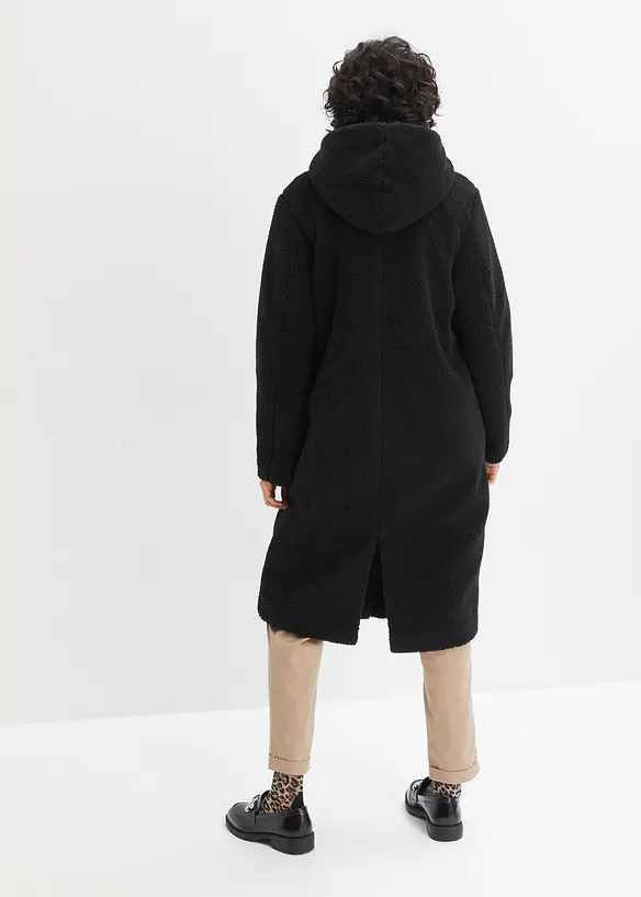 Teddymantel mit Kapuze und Taschen in schwarz von hinten (Totalaufnahme) - bonprix Teddymantel mit Kapuze und Taschen in schwarz von hinten (Totalaufnahme) - bonprix
