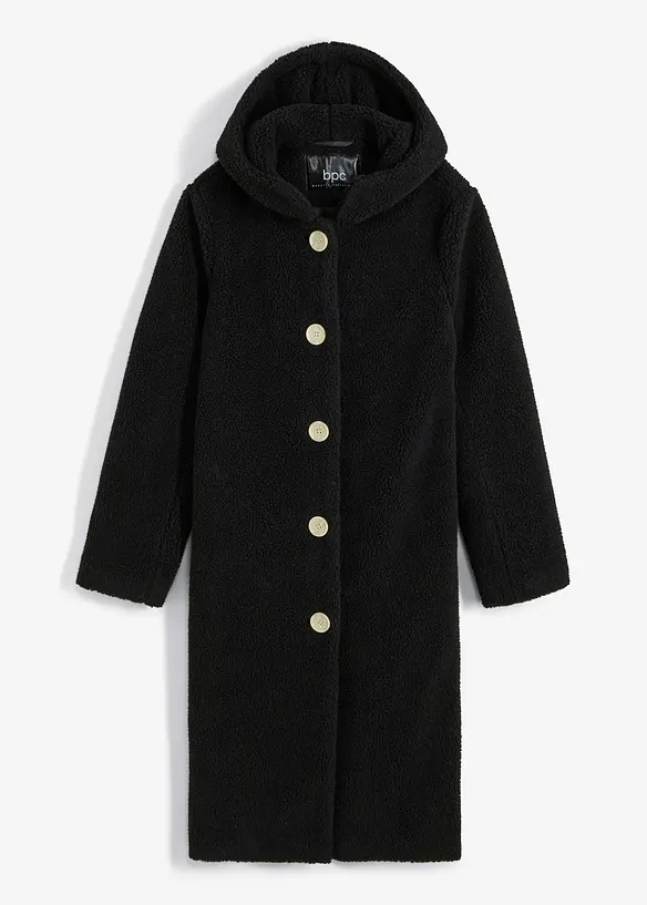 Teddymantel mit Kapuze und Taschen in schwarz von vorne - bonprix Teddymantel mit Kapuze und Taschen in schwarz von vorne - bonprix