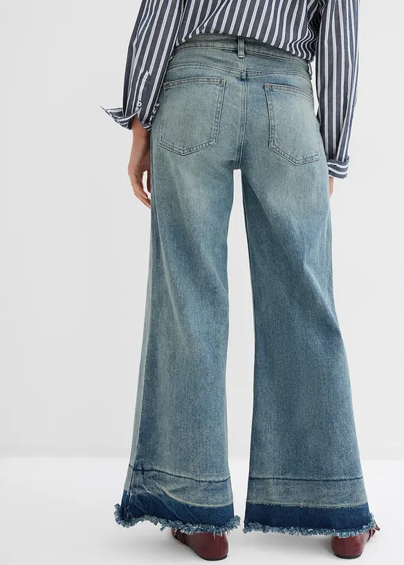 Wide-Leg-Jeans Mid Waist in blau von hinten - bonprix