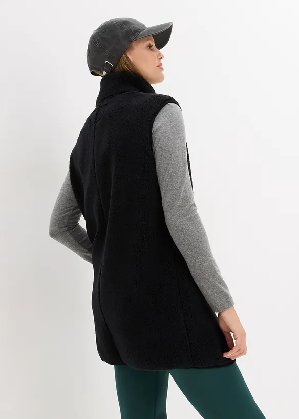 Teddy-Fleece-Weste in schwarz von hinten (im Anschnitt) - bonprix