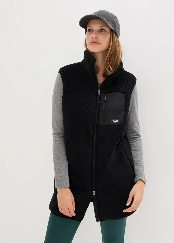 Teddy-Fleece-Weste in schwarz von vorne (im Anschnitt) - bonprix