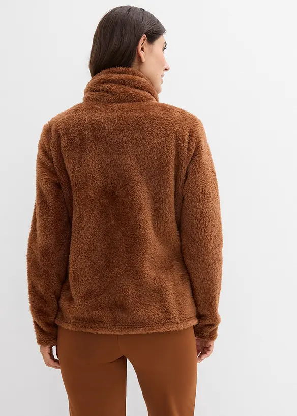 Teddy-Fleece-Jacke in braun von hinten (im Anschnitt) - bonprix