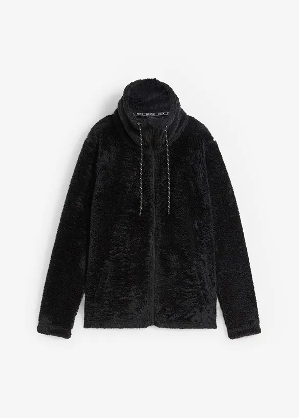 Teddy-Fleece-Jacke in schwarz von vorne - bonprix Teddy-Fleece-Jacke in schwarz von vorne - bonprix